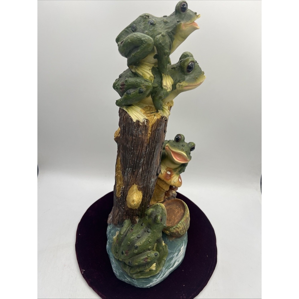 Frog Garden Statue Resin Welcome Sign Tall 16" Toadstools Logs Stacked Outdoor - Picture 7 of 10